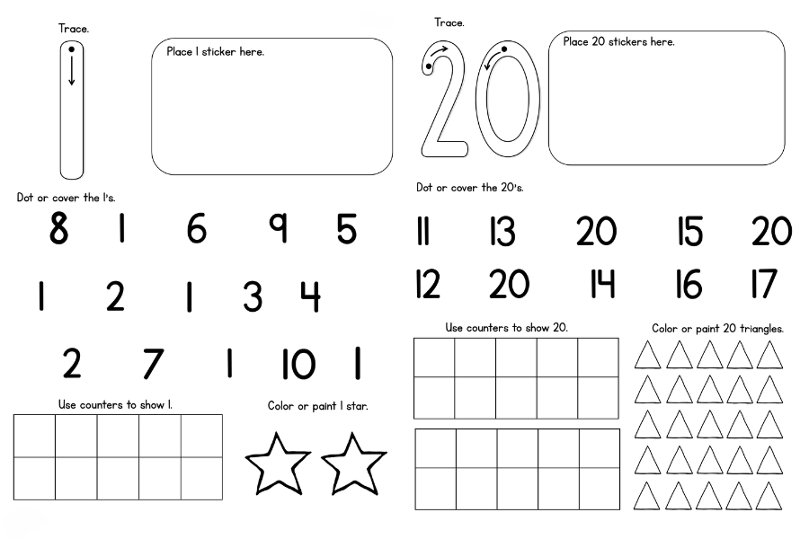 幼儿数感启蒙训练，1-20数字书写+找数字游戏